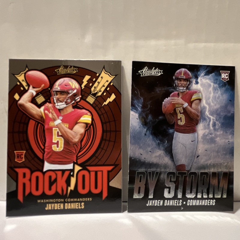 Panini Absolute Football 2024 Jayden Daniels RC 2-Card Lot Rock Out/By Storm