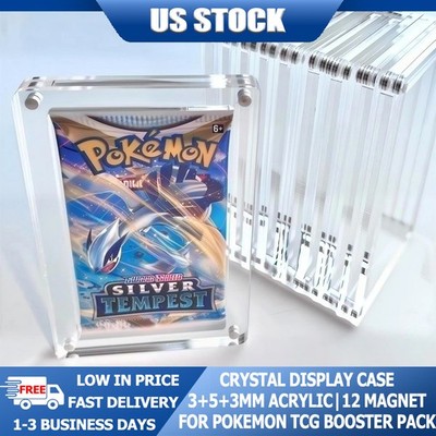 Pokemon Booster Pack Acrylic Case Magnetic 12 Closure Crystal Clear Protector US