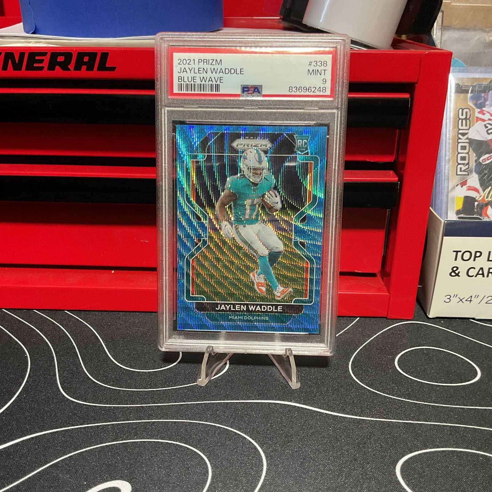 Panini 2021 Prizm Jaylen Waddle Blue Wave Prizm RC #338 /199 PSA 9