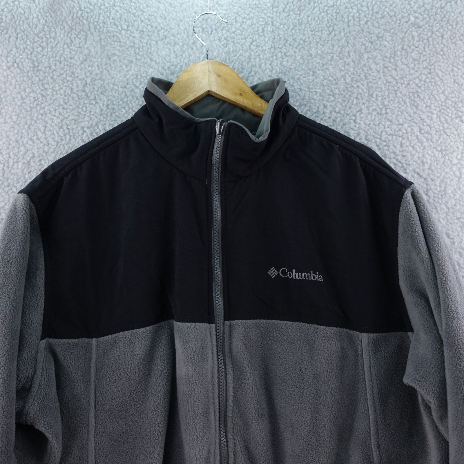 Columbia Interchange Fleece Jacket Mens XL Full Zip Gray Black Coat Color Block