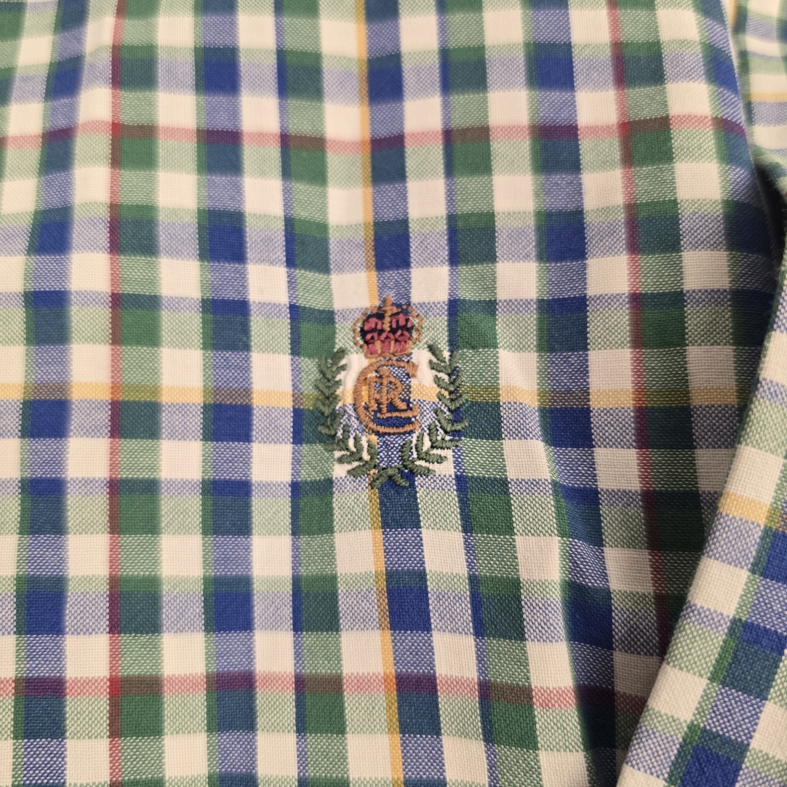 RALPH LAUREN CHAPS Men Shirt Size 16 34-35 Checked Blue/Green Cotton image 4