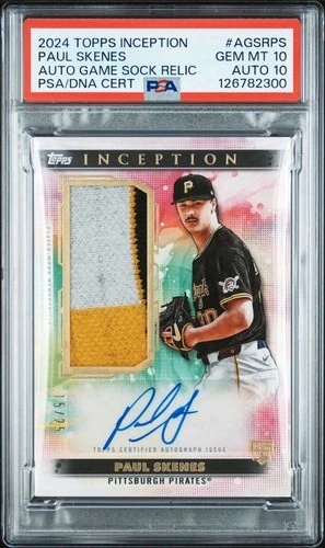 Paul Skenes 2024 Topps Inception Game Sock Relic ROOKIE PATCH AUTO PSA 10/10 RC