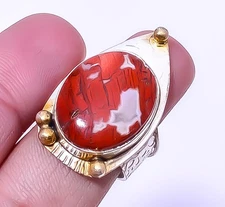 Snake Skin Jasper Silver Plated Two Tone Gold Plated Ring s.8 A378