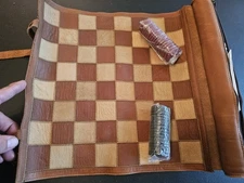 NEW Vintage Leather Checkerboard Checkers & Chess Game Board Travel Set