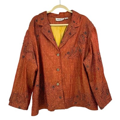 Anage Vintage Floral Embroidered Jacket Blazer 3X Artsy Beaded Lagenlook Boho
