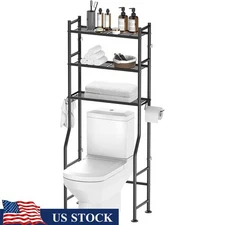 Over The Toilet Storage Shelf 3-Tier Bathroom Organizer W/ Hooks & Paper Holder