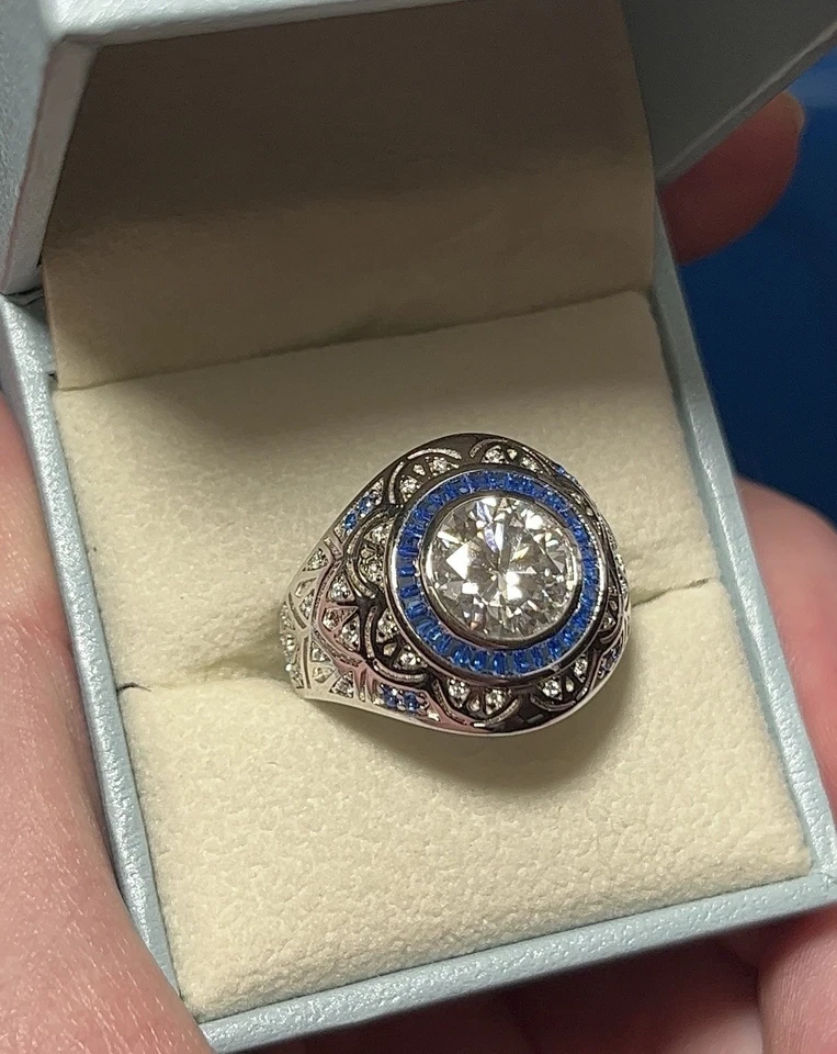 Anel halo azul moissanita masculino 925 3 quilates tamanho 8 - Imagem 4 de 4
