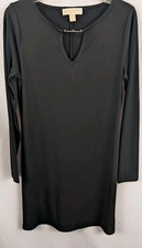 Michael Kors Black Slinky Knit Pullover Long Sleeve Shift Dress Size Medium