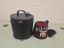 VINTAGE SALADIN SHRINERS FELT FEZ HAT, MASONIC FREEMASONS FEZ WITH BOX