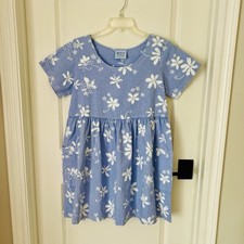 Fresh Produce Periwinkle Blue White Daisy Shift Dress Pocket Sz S 100 Cotton