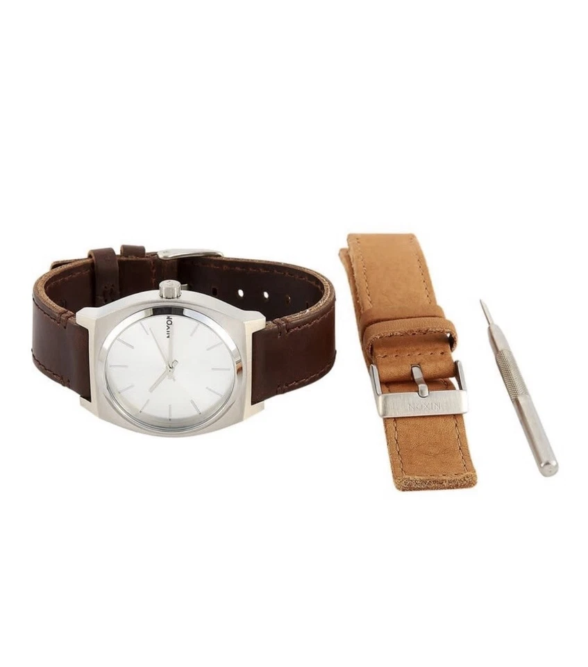 Nixon Unisex Watch Time Teller Silver Tone Dial Brown Leather Strap A11372872 - Image 2 of 3