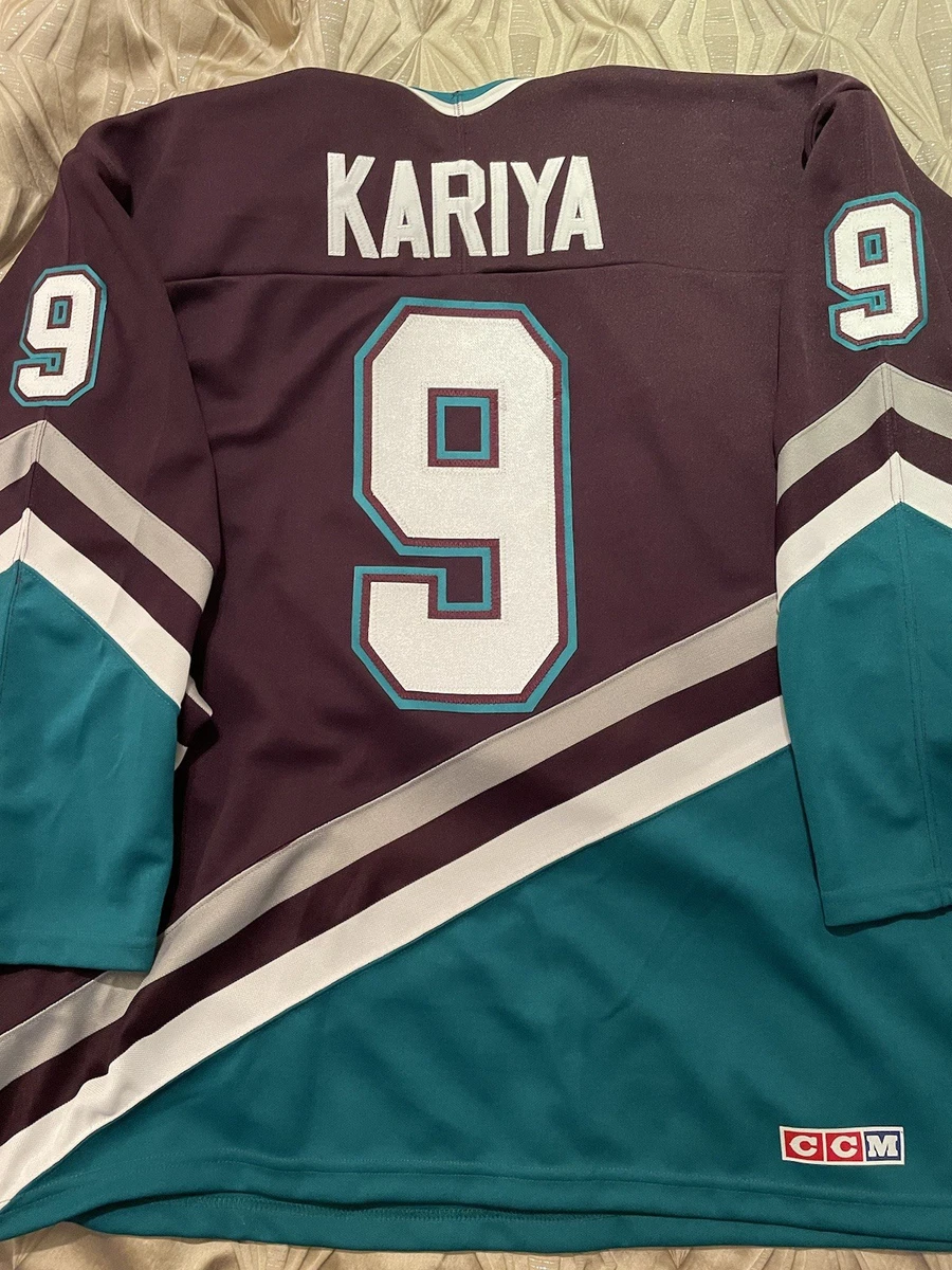 Maillot Vintage CCM Anaheim Mighty Ducks Taille L - Floqué Paul Kariya, Violet/bleu Vert, Occasion