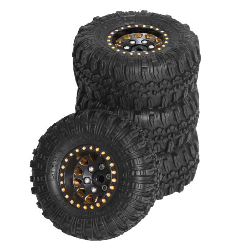 4PCS 1.0 Brass Beadlock Wheels and Tires For 1/24 Axial SCX24 1/18 TRX4M