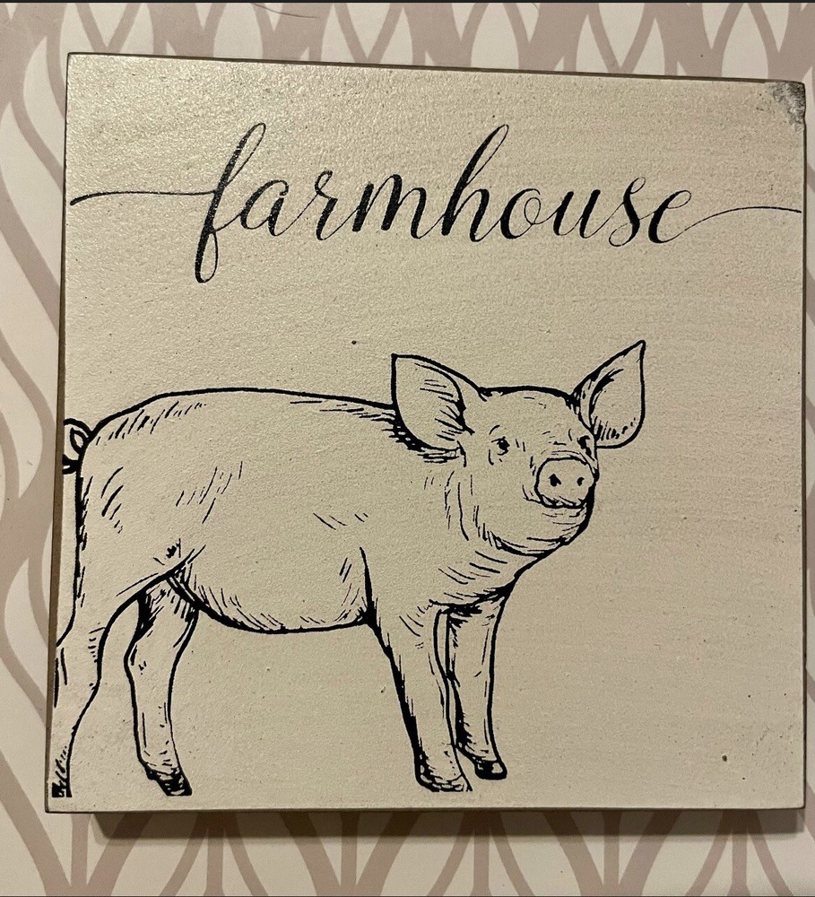 Pig Farmhouse Block Sign Rustic Wooden Home Decor