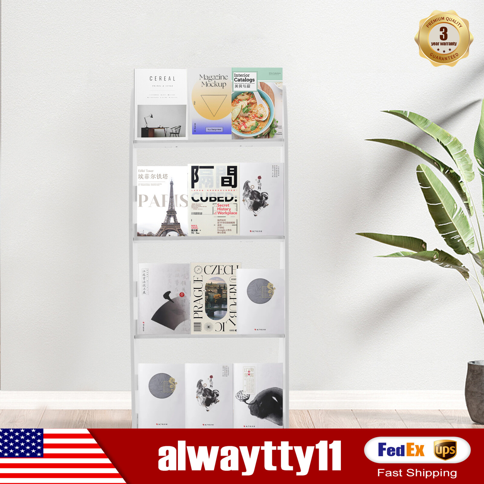 4-Tier Book Display Rack Brochure Holder Literature Floor Standing Magazine Rack