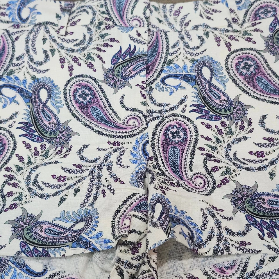 Pantalones Cortos LOFT Riviera Talla 6 Blanco Paisley Estampado Floral Verano Informal Boho Foto 2 de 4