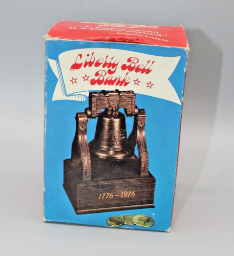 Plastica vintage Liberty Bell Bank in scatola 1976 campana è metallo e anelli NOS marrone - Foto 7 di 12