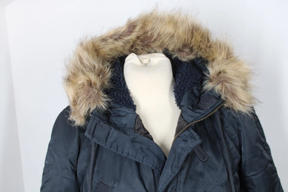 J Crew SP Blue Military Parka Faux Fur Sherpa Hood 09012 - Image 2 of 4