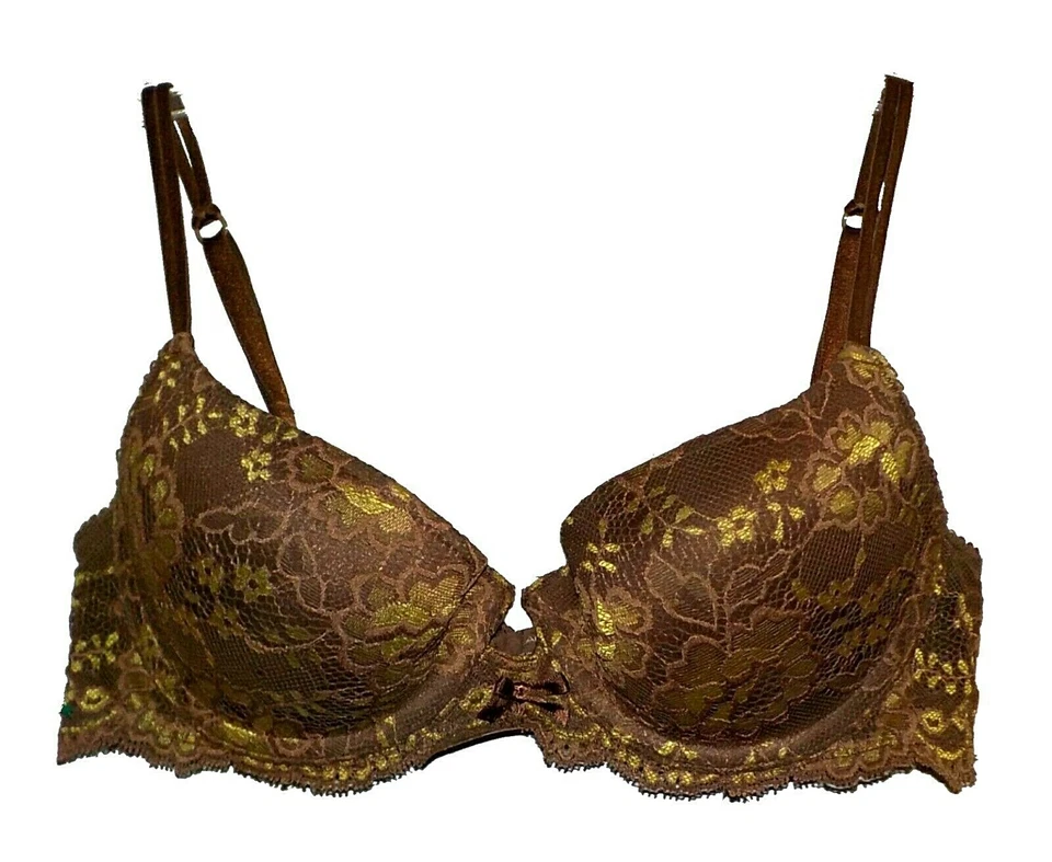 全新文胸 Ambrielle 花卉花边聚拢聚拢可拆卸垫棕色 36A — 第 2/4 张图片