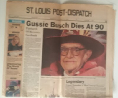 vintage newspaper St Louis Post Dispatch Sat Sept 30 '89 Gussie Busch dies at 90