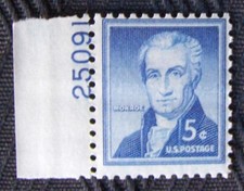US 5¢ Stamp SC #1038 JAMES MONROE MNH 1954 with plate number.
