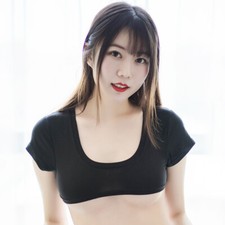 Mujeres Sexy Camiseta Corta Mini Chaleco Manga Corta Cuello Redondo Blanco Negro