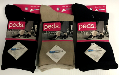 #ad Peds Women#x27;s Coolmax Roll Top Casual Crew Socks 4 pairs Black amp; 2 pairs Khaki $20.94