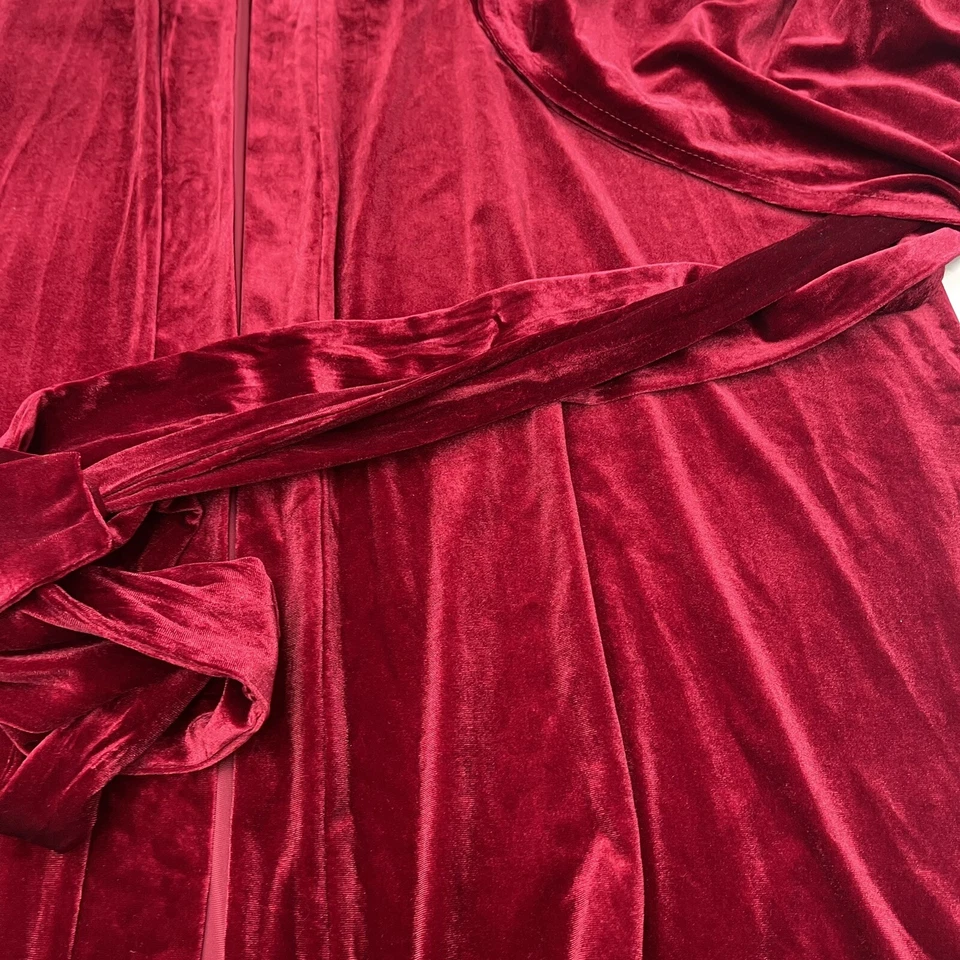 Mujer Rojo Terciopelo Campana Manga Corbata Cintura Largo Disfraz Bata Talla L-XL Foto 2 de 4