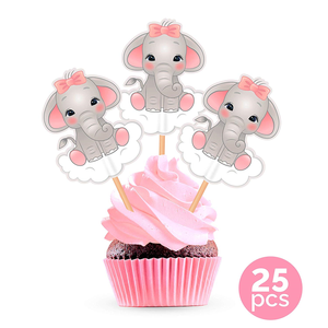 Pink Elephant Cupcake Toppers Cake Picks Girl Baby Shower