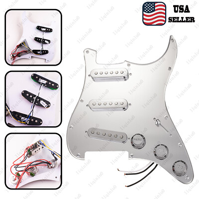 Prewired-Loaded SSS Pickguard Alnico V Pickups For Strat Chrome Mirror&Chrome