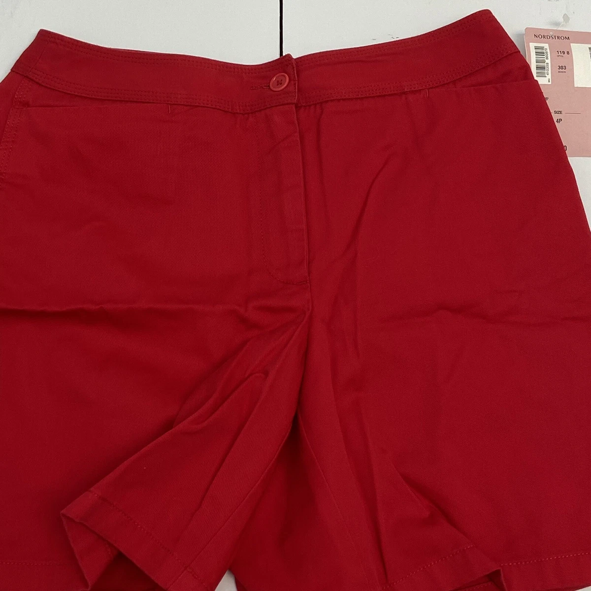 Caslon Nordstrom Fire Red Chino Mom Shorts Women s Size 4 Petite NEW