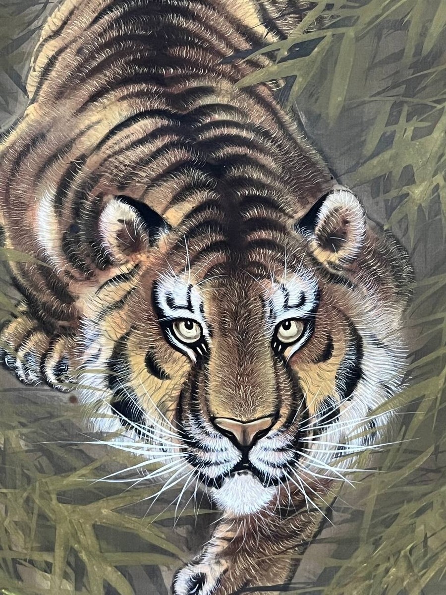 JAPANESE PAINTING HANGER SCROLL JAPAN TIGER Old Vintage PICTURE