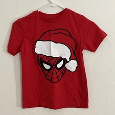 Marvel Boys Medium 8 Spider-Man Santa Graphic T-shirt Tee Red Small Stain