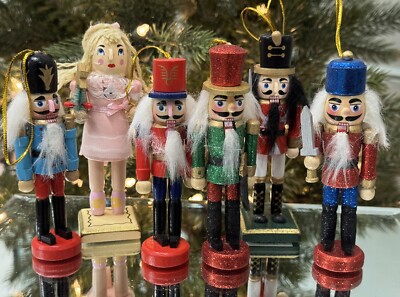Nutcrackers & Clara Ornaments Wood Assorted Set of 6-Christmas Gift Holiday