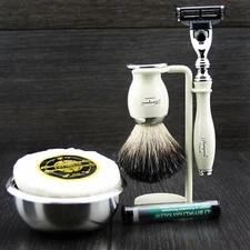 Men Shaving Set 3 Edge Razor & Pure Black Badger Brush Grooming Kit for Barbers