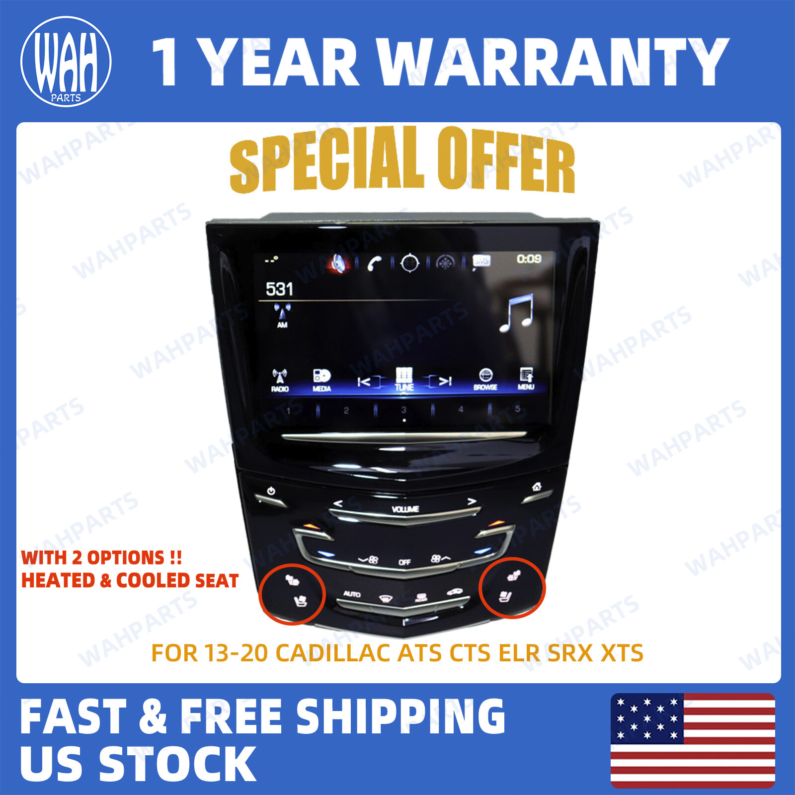 For Cadillac Escalade ATS CTS XTSCUE System Navigation Radio w/ Heated & Cooled