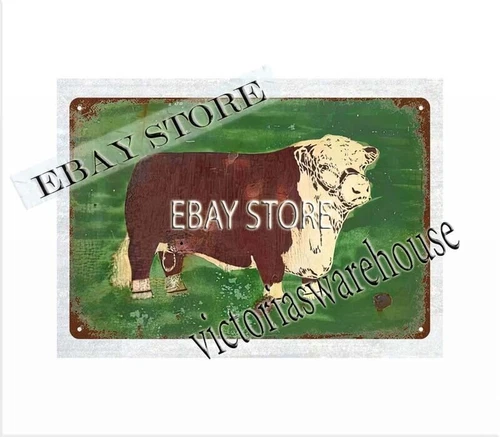 collectible poster cafe bar Hereford Bull cattle farm livestock metal tin sign