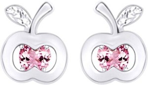Authentic Simulated Pink Tourmaline Apple Fruit Stud Earrings In 14k Gold Plated