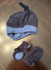 EUC Infant/Toddler Boys Old Navy Blue Fleece Hat Mittens Size 7 24 months