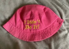 PALGRAVE -Cerise Pink Cotton Sun Hat Slogan of "I Didn't Do It" Size 52cm -BNWOT