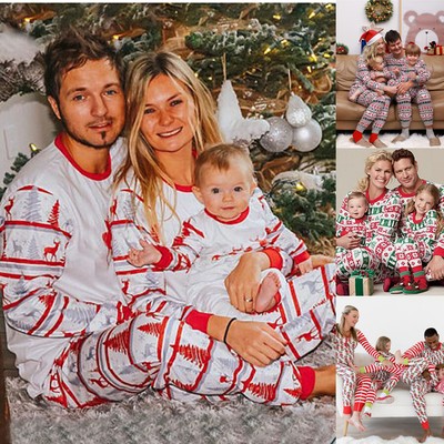 mom dad and baby matching christmas pajamas