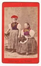 Gutach , Frauen in Schwarzwald  Tracht mit Bollenhut , CDV handcoloriert ~1880
