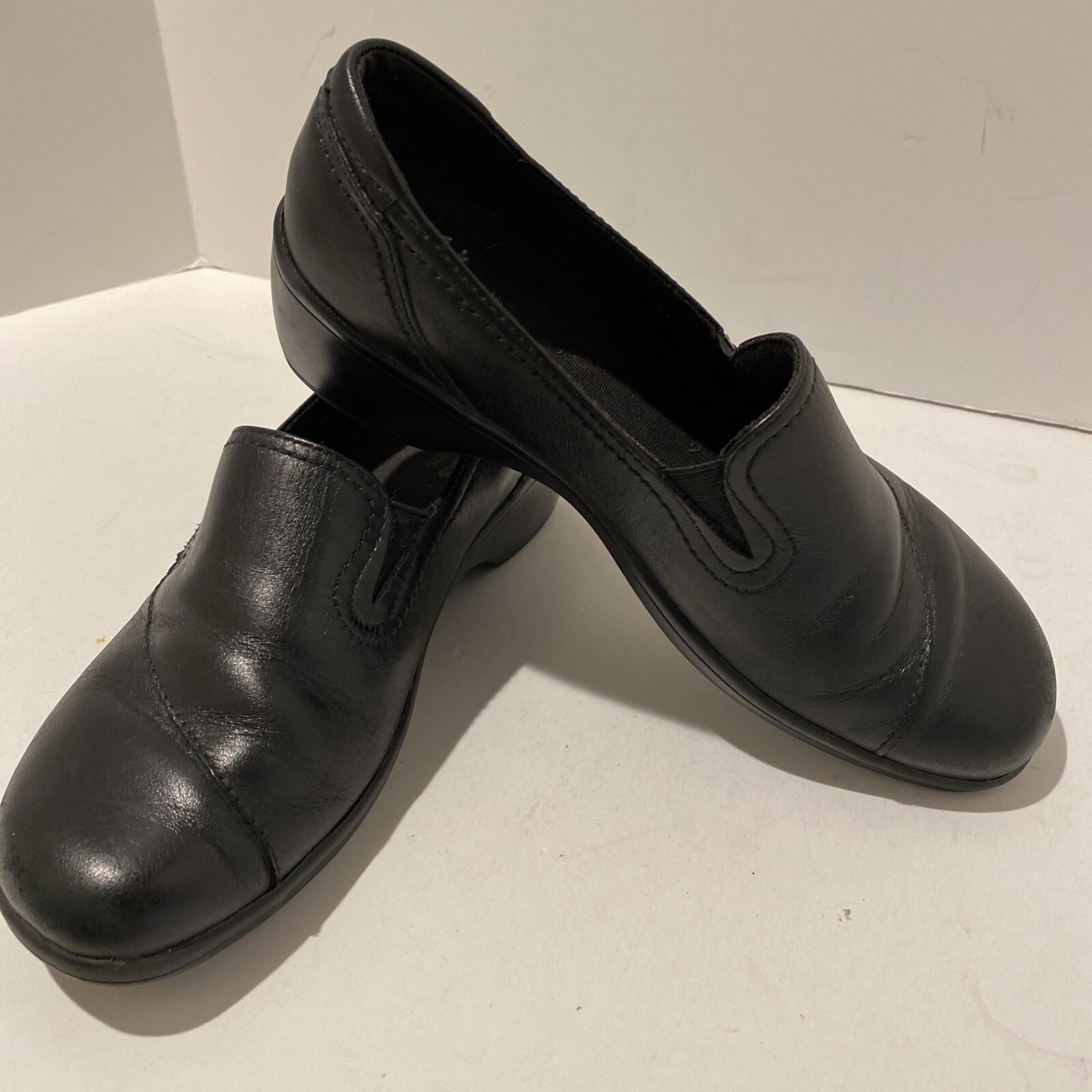 Clarks Womens Shoes 9 M Bendables Black Leather Slip on 85716 Flat