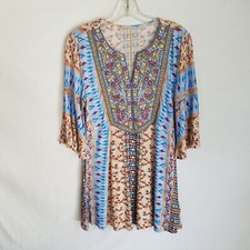 SOFT SURROUNDINGS Women's Size XS Floral Embroidered Tunic Top
