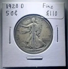 1920-D Silver Walking Liberty Half Dollar Fine
