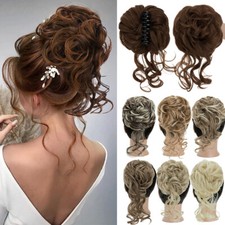 Curly Bun Piece Claw Clip in Scrunchie Extensions Ponytail REAL AS HUMAN HAIR US