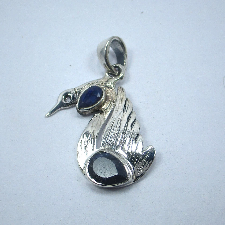 Colgante nuevo con piedras preciosas de zafiro simulado color azul en forma de 2 peras, plata pura 925 Foto 2 de 4