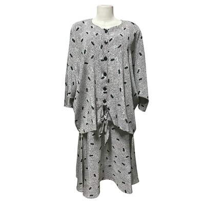 Vintage Lorac Original Two-Piece Set Top and Skirt Abstract Print Button