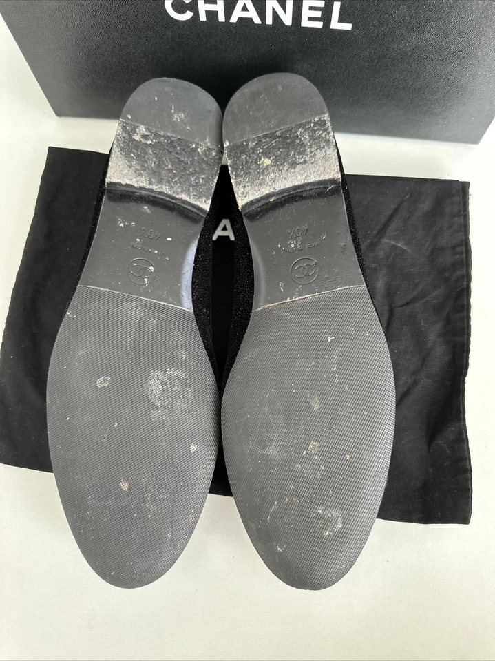 CHANEL | Zapatos de ballet estilo callejero lisos con logotipo brillante negros talla 10,5 Foto 3 de 4