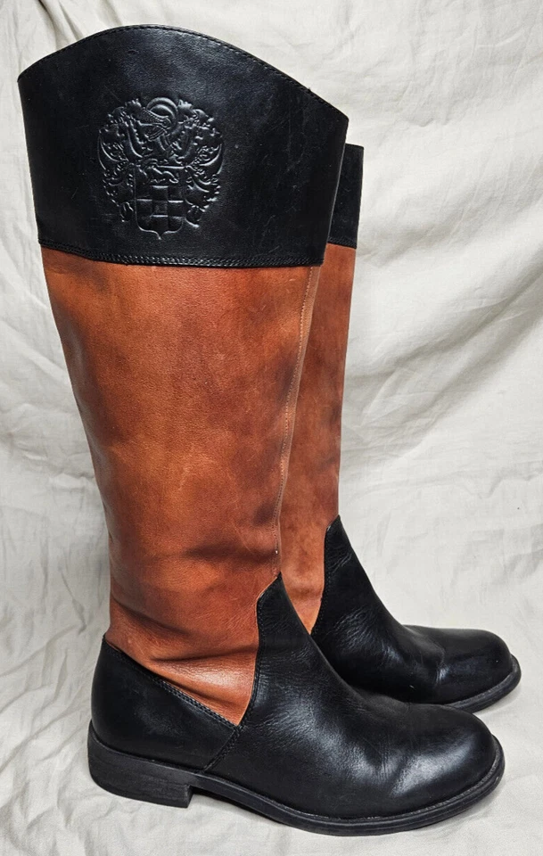 Vince Camuto Kellini Riding Boots Womens 8 Two Tone Black Brown Leather Side Zip - Image 2 of 4